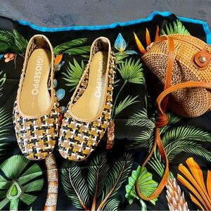 Gioseppo Woven Leather Intrecciato Multi Color Square Toe Ballet Flat Classic 39